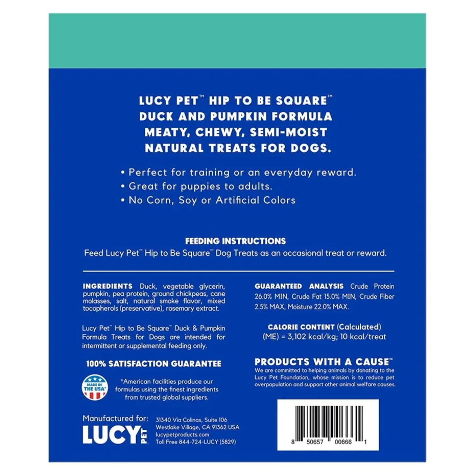 Lucy Pet Products Hip to Be Square Limited Ingredient Dog Treats Duck & Pumpkin 6-oz