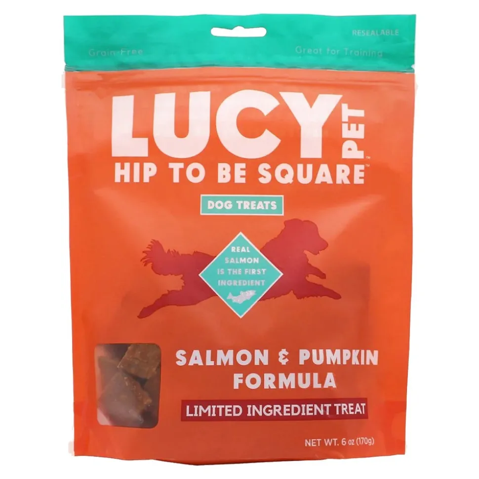 Lucy Pet Products Hip to Be Square Limited Ingredient Dog Treats Salmon & Pumpkin 6-oz