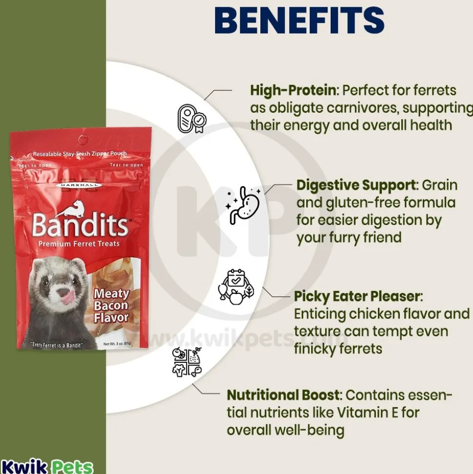 Marshall Pet Products Bandits Premium Ferret Treats Meaty Bacon 3-oz
