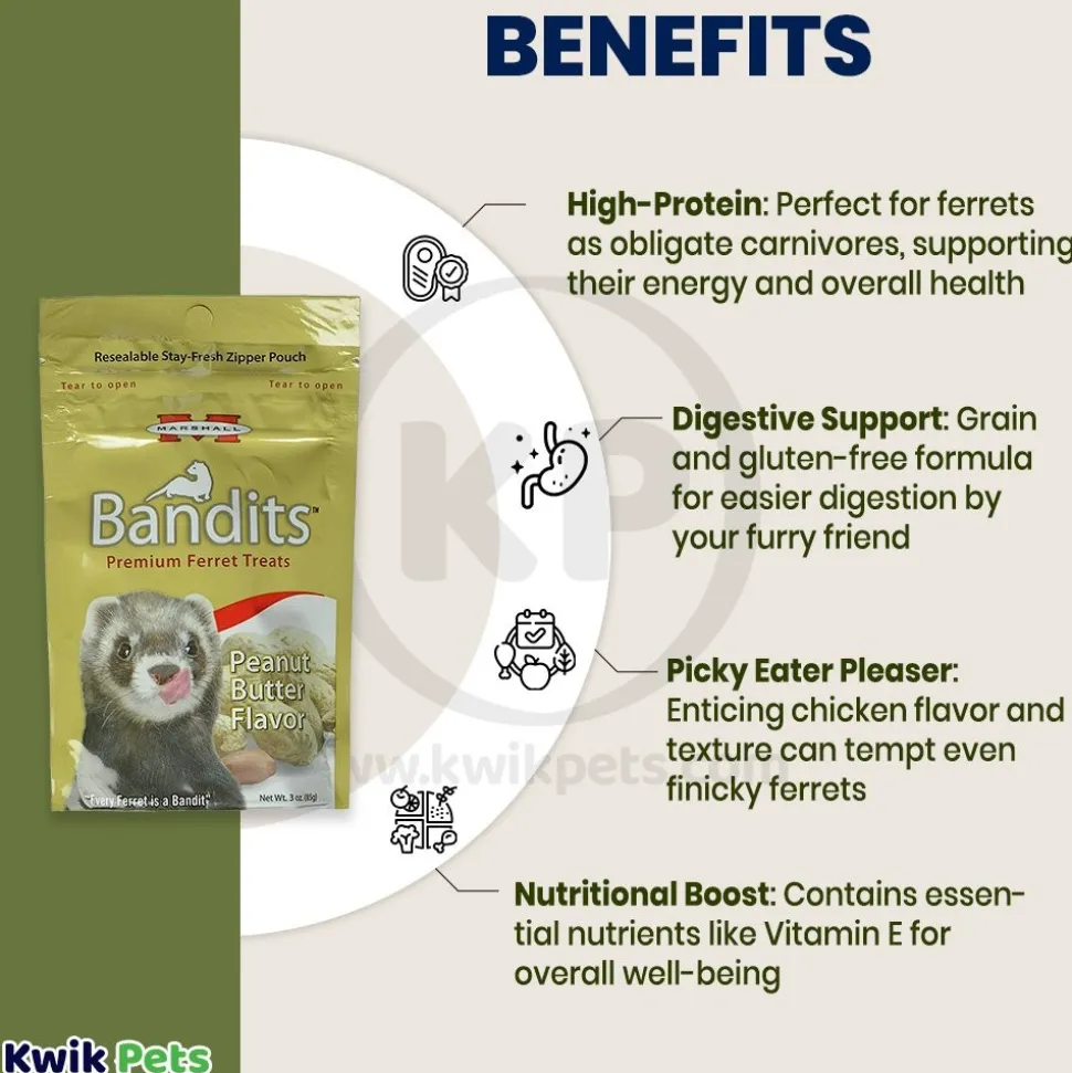 Marshall Pet Products Bandits Premium Ferret Treats Peanut Butter 3-oz