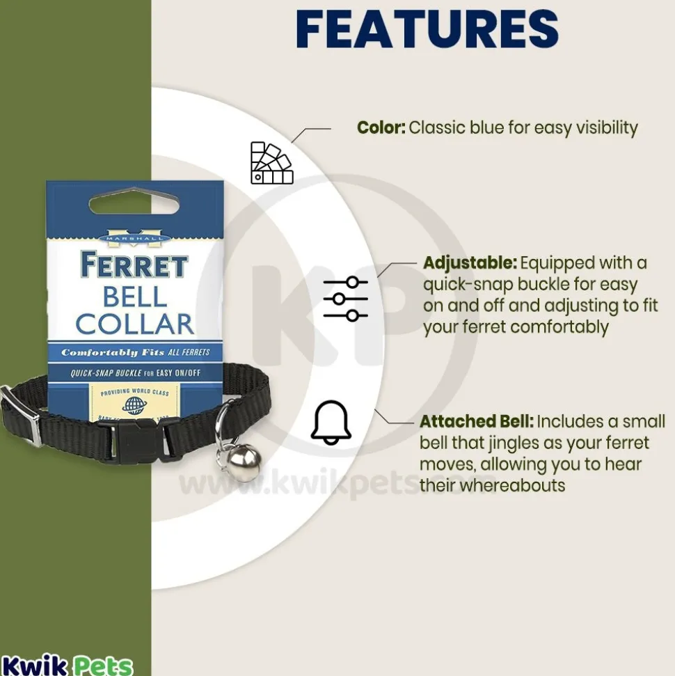 Marshall Pet Products Ferret Bell Collar Black 3/8-in