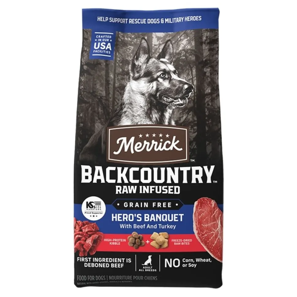 Merrick Backcountry Grain Free Freeze-Dried Raw Dry Dog Food Hero's Banquet with Beef & Turkey Recipe 4-lb