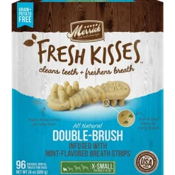 Merrick Fresh Kisses Natural Double-Brush Infused With Mint Breath Strip Dental Dog Treats X-Small 78 Count