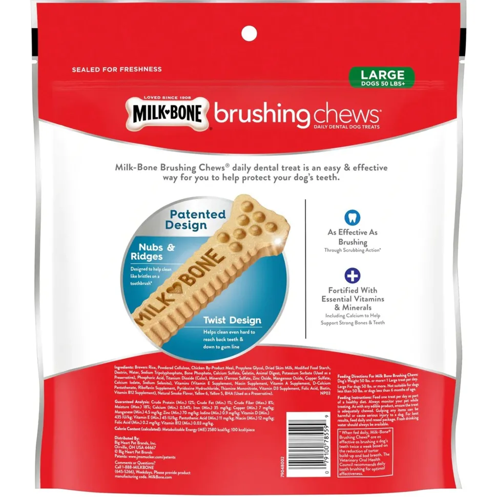 Milk-Bone Brushing Chews Dental Dog Treat Original Large 50+lbs 18 Count 24.2-oz