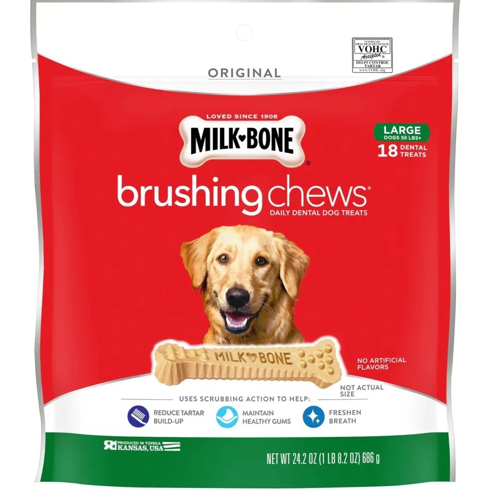 Milk-Bone Brushing Chews Dental Dog Treat Original Large 50+lbs 18 Count 24.2-oz