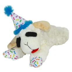 Multipet Lamb Chop Birthday Hat Plush Dog Toy Blue Medium
