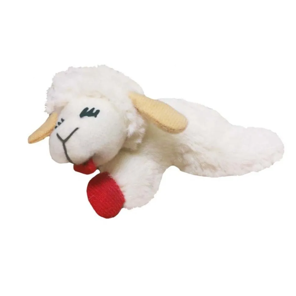 Multipet Lamb Chop Plush Catnip Cat Toy White & Red Small