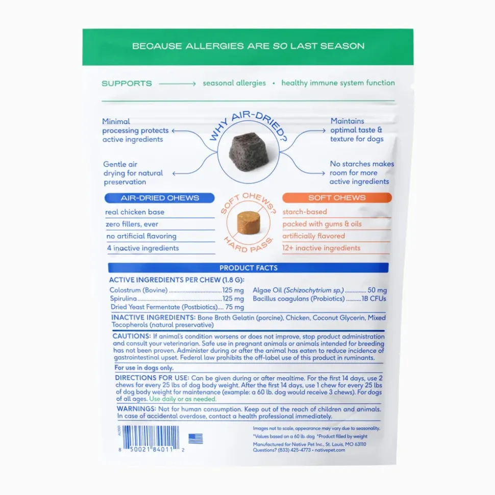 Native Pet Allergy Chews Immune & Itch Relief Supplement for Dogs 30 Count