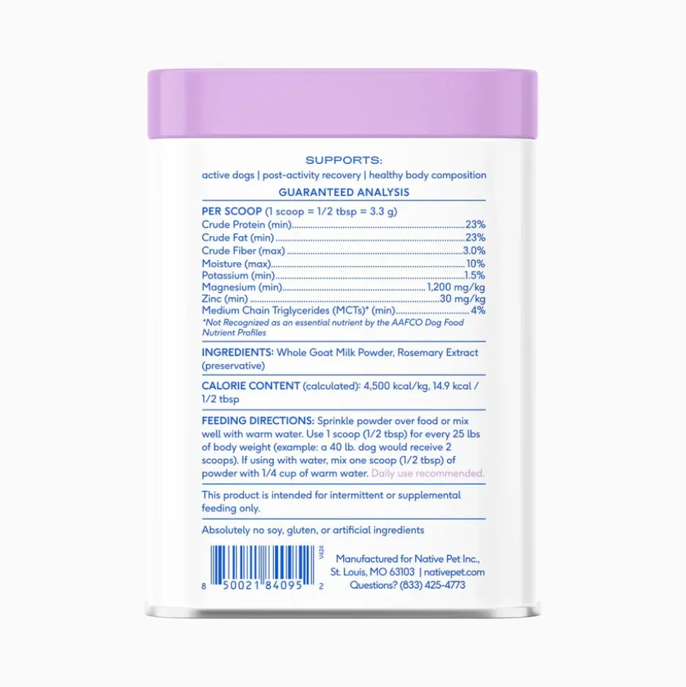 Native Pet Goat Milk Powder Recovery & Energy Support for Active Dogs 7-oz