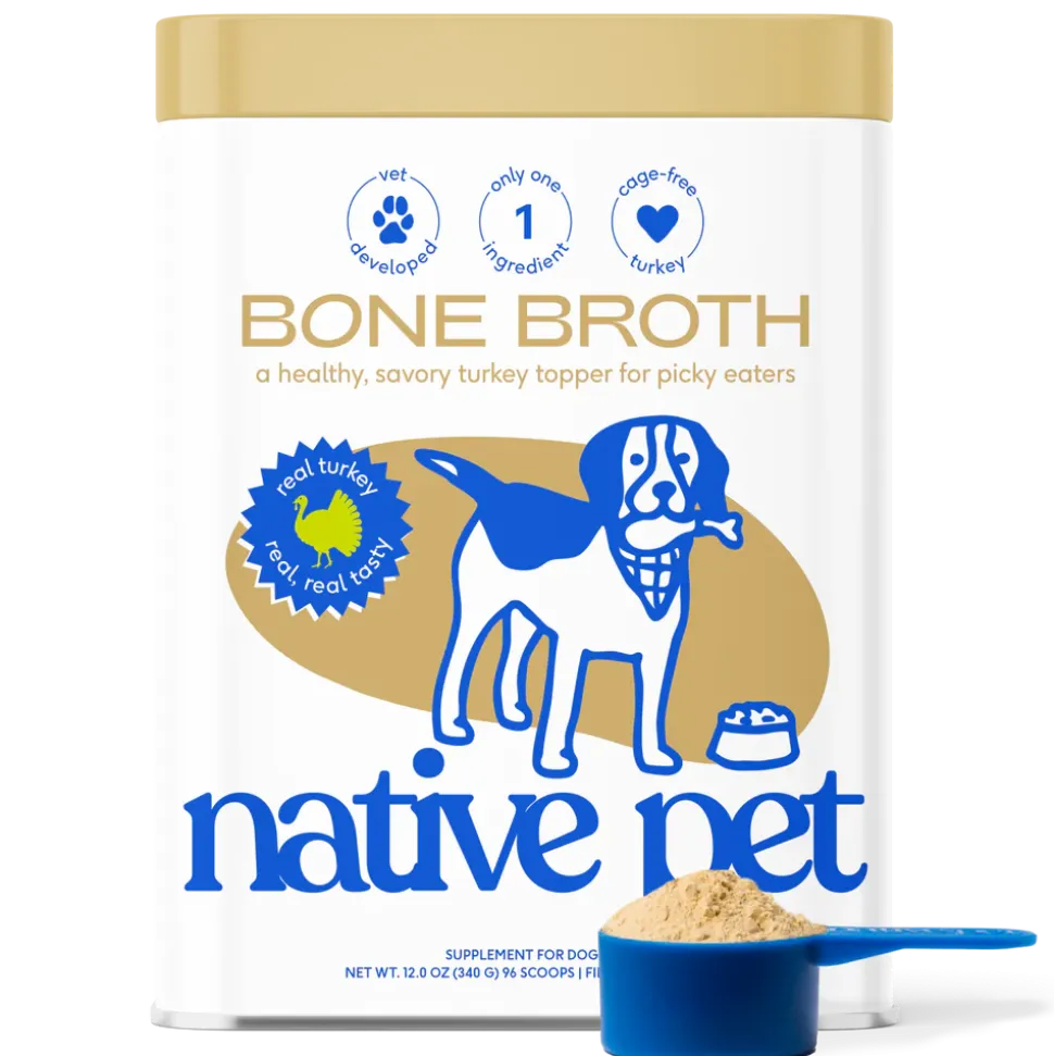 Native Pet Organic Turkey Bone Broth Powder Grain-Free Dog Food Topper 12-oz
