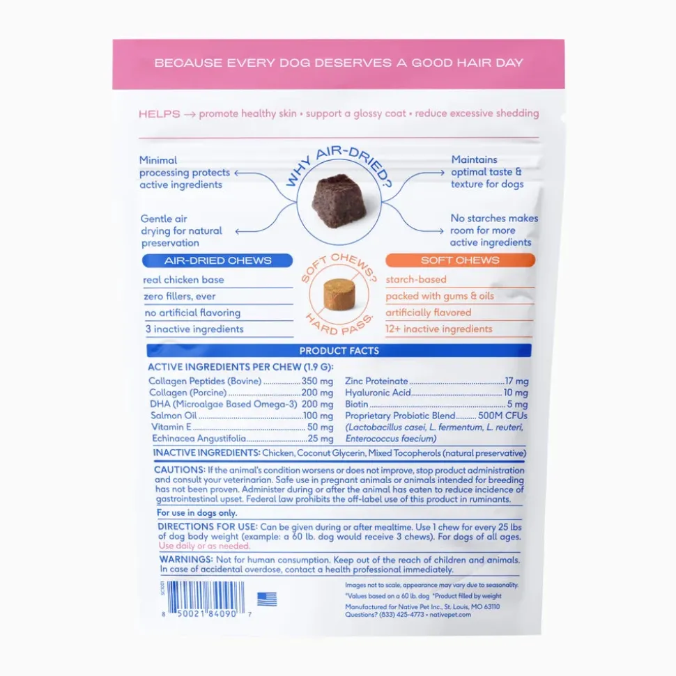 Native Pet Skin & Coat Chews Supplement for Dogs 30 Count