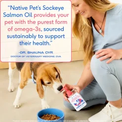 Native Pet Sockeye Salmon Wild-Caught Alaskan Oil Skin Heart Joint Health Liquid Supplement for Dogs 8-oz