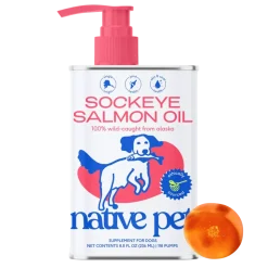 Native Pet Sockeye Salmon Wild-Caught Alaskan Oil Skin Heart Joint Health Liquid Supplement for Dogs 8-oz