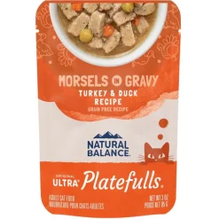 Natural Balance Original Ultra Platefulls Morsels in Gravy Grain Free Adult Wet Cat Food Pouch Turkey & Duck 3-oz
