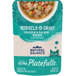 Natural Balance Original Ultra Platefulls Morsels in Gravy Grain Free Adult Wet Cat Food Pouch Chicken & Salmon 3-oz