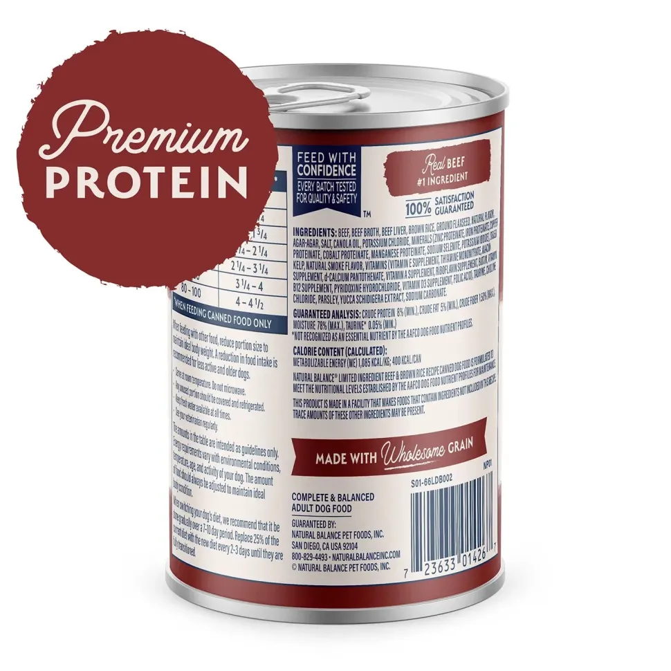 Natural Balance Pet Foods Limited Ingredient Canned Dog Food Beef & Brown Rice 13-oz