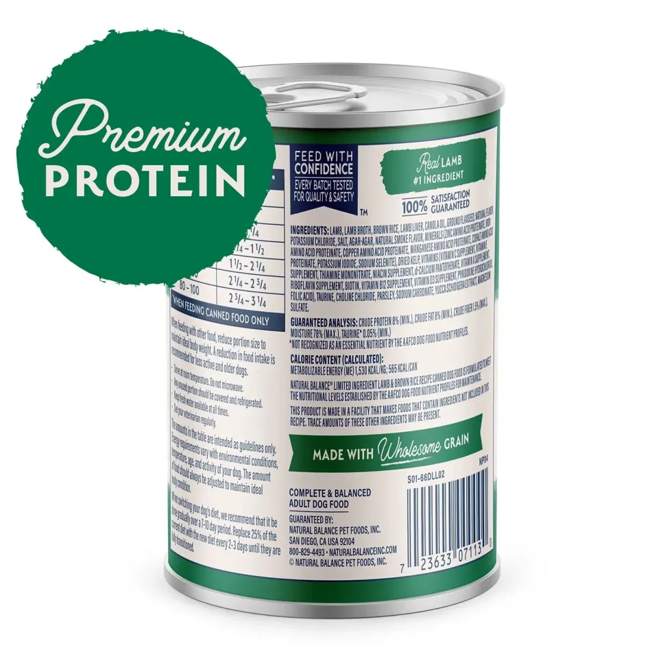 Natural Balance Pet Foods Limited Ingredient Canned Dog Food Lamb & Brown Rice 13-oz