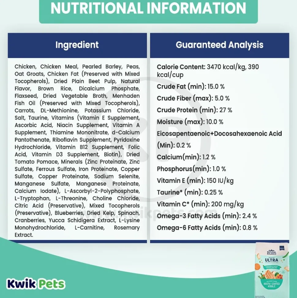 Natural Balance Pet Foods Original Ultra Broth Coated Dry Dog Food Chicken & Sweet Potato 4-lb