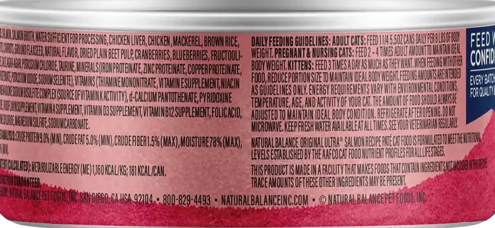Natural Balance Pet Foods Original Ultra Canned Cat Food Salmon 5.5-oz