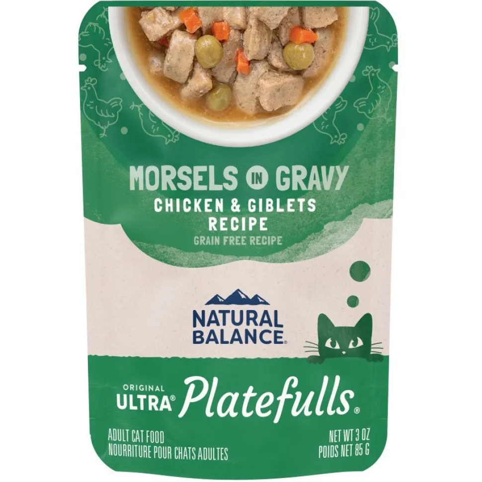 Natural Balance Pet Foods Original Ultra Platefulls Morsels in Gravy Grain Free Adult Wet Cat Food Pouch Chicken & Giblets 3-oz