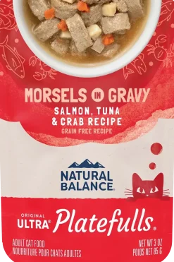 Natural Balance Pet Foods Original Ultra Platefulls Morsels in Gravy Wet Cat Food Salmon Tuna & Crab 3-oz