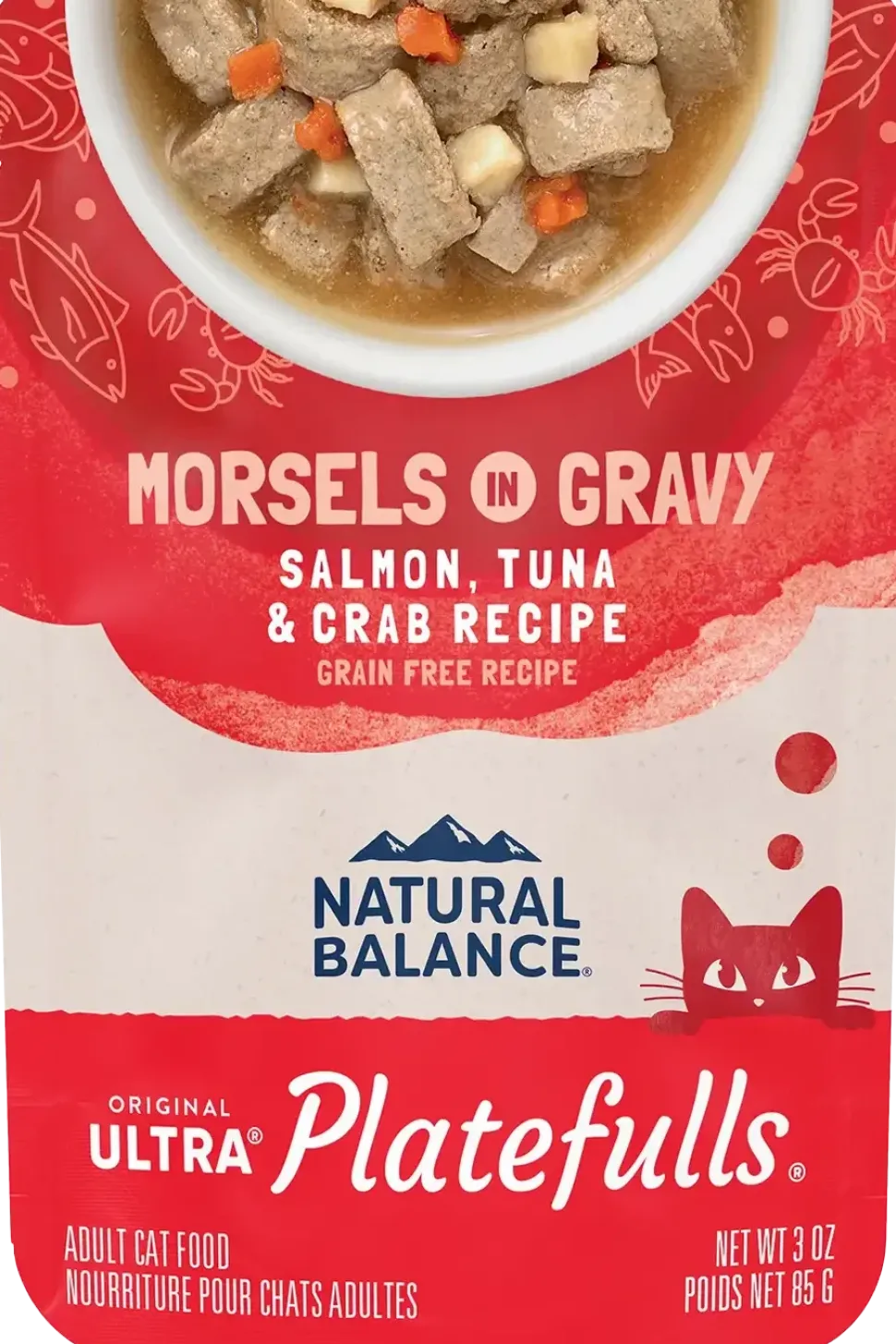Natural Balance Pet Foods Original Ultra Platefulls Morsels in Gravy Wet Cat Food Salmon Tuna & Crab 3-oz