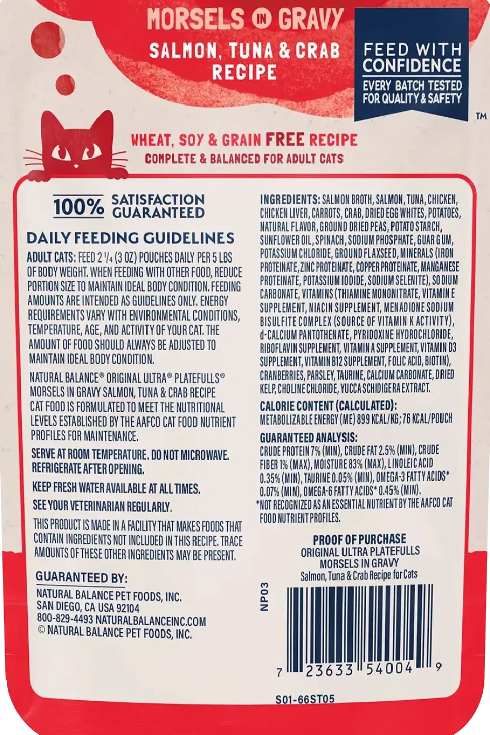 Natural Balance Pet Foods Original Ultra Platefulls Morsels in Gravy Wet Cat Food Salmon Tuna & Crab 3-oz
