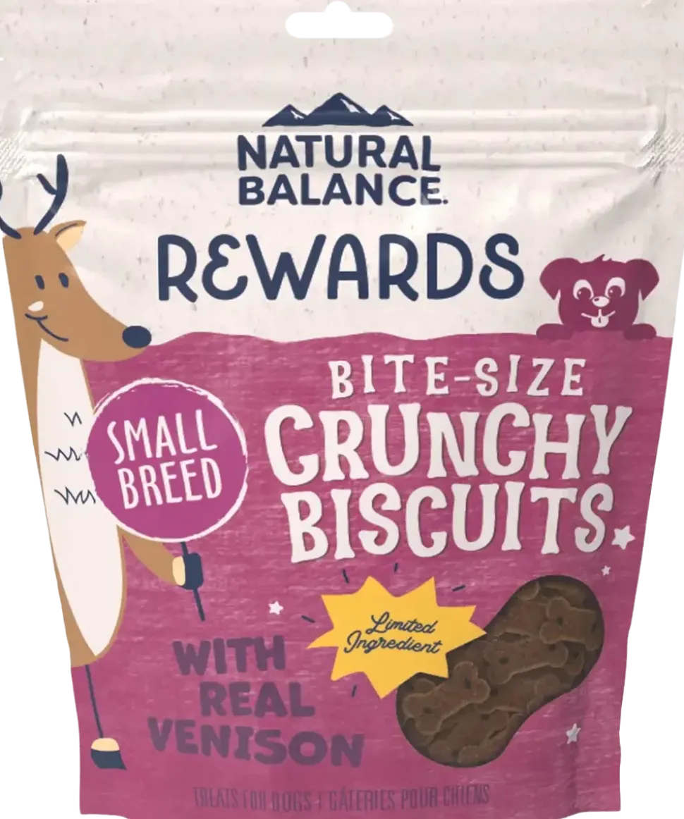 Natural Balance Pet Foods Rewards Bite-Size Crunchy Biscuits Small Breed Dog Treats Venison 8-oz