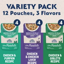 Natural Balance Ultra Platefulls Chicken Morsels in Gravy Adult Wet Cat Food Variety Pack 3-oz Pouches 12 Count