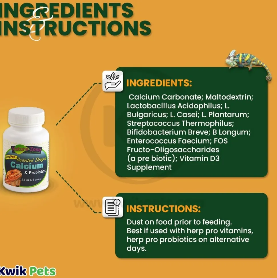 Nature Zone Bearded Dragon Calcium & Probiotics Supplement 2.8-oz