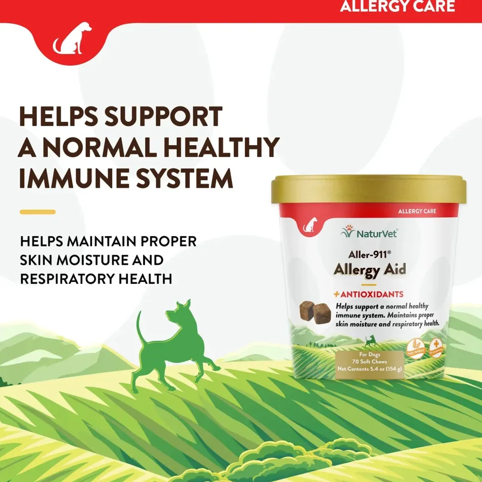 NaturVet Aller-911 Allergy Aid Plus Antioxidants Soft Chews for Dogs 70 Count 5.4-oz