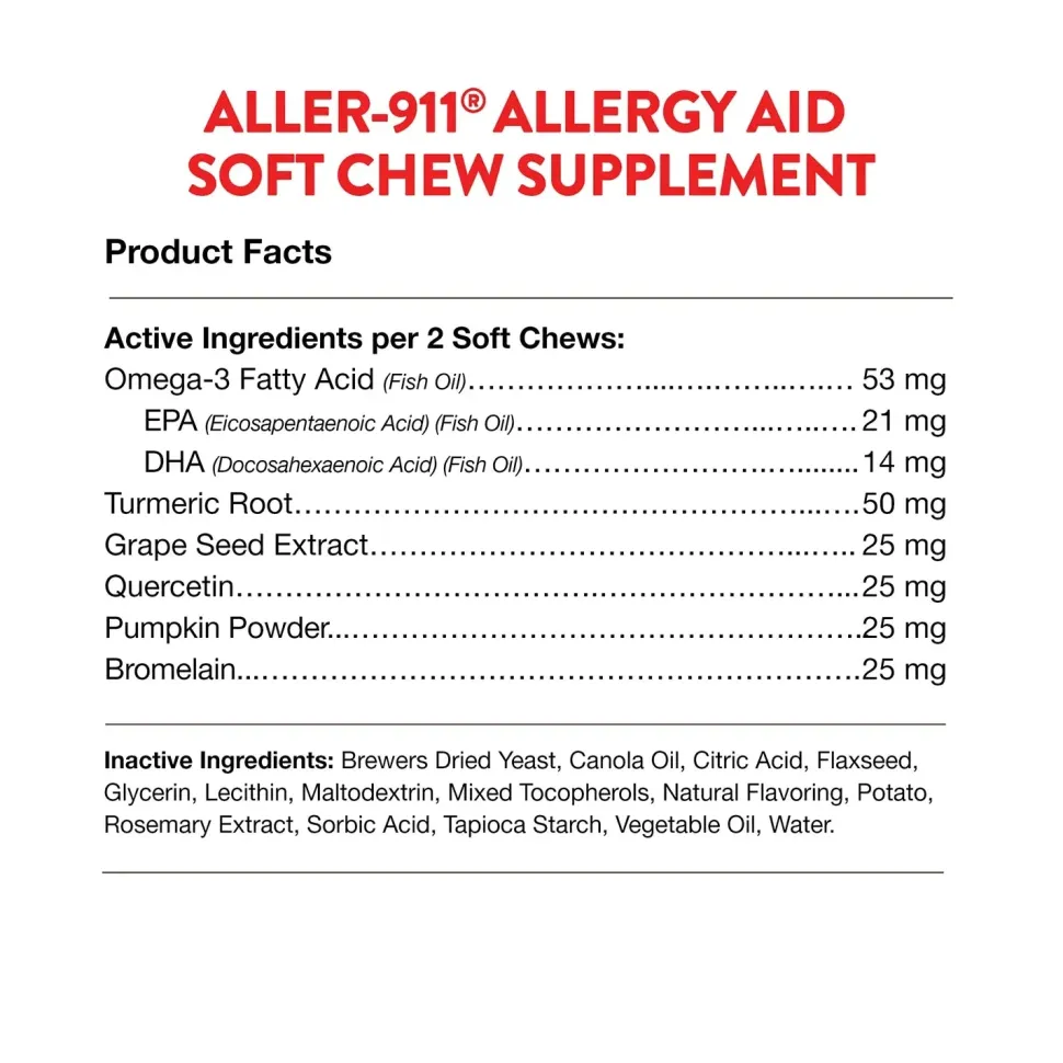 NaturVet Aller-911 Allergy Aid Plus Antioxidants Soft Chews for Dogs 70 Count 5.4-oz