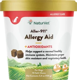 NaturVet Aller-911 Allergy Aid Plus Antioxidants Soft Chews for Dogs 70 Count 5.4-oz