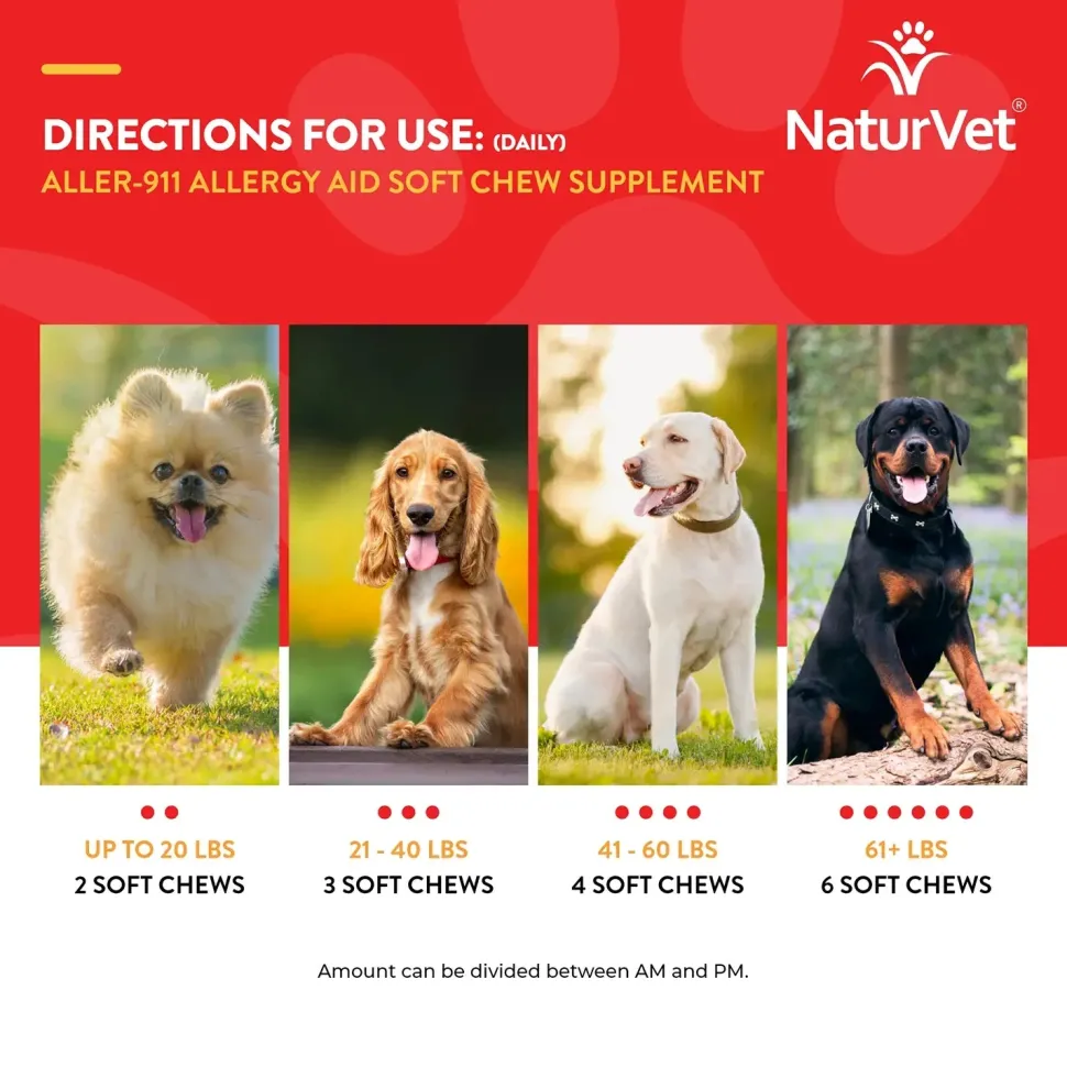 NaturVet Aller-911 Allergy Aid Plus Antioxidants Soft Chews for Dogs 70 Count 5.4-oz