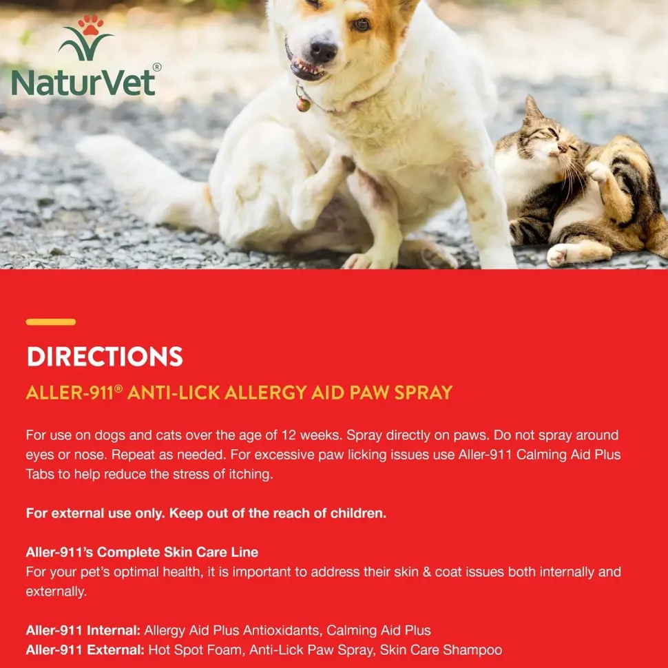 NaturVet Aller-911 Anti-Lick Allergy Aid Paw Spray for Dogs & Cats 8-oz