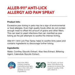 NaturVet Aller-911 Anti-Lick Allergy Aid Paw Spray for Dogs & Cats 8-oz