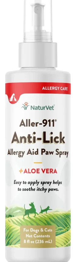 NaturVet Aller-911 Anti-Lick Allergy Aid Paw Spray for Dogs & Cats 8-oz