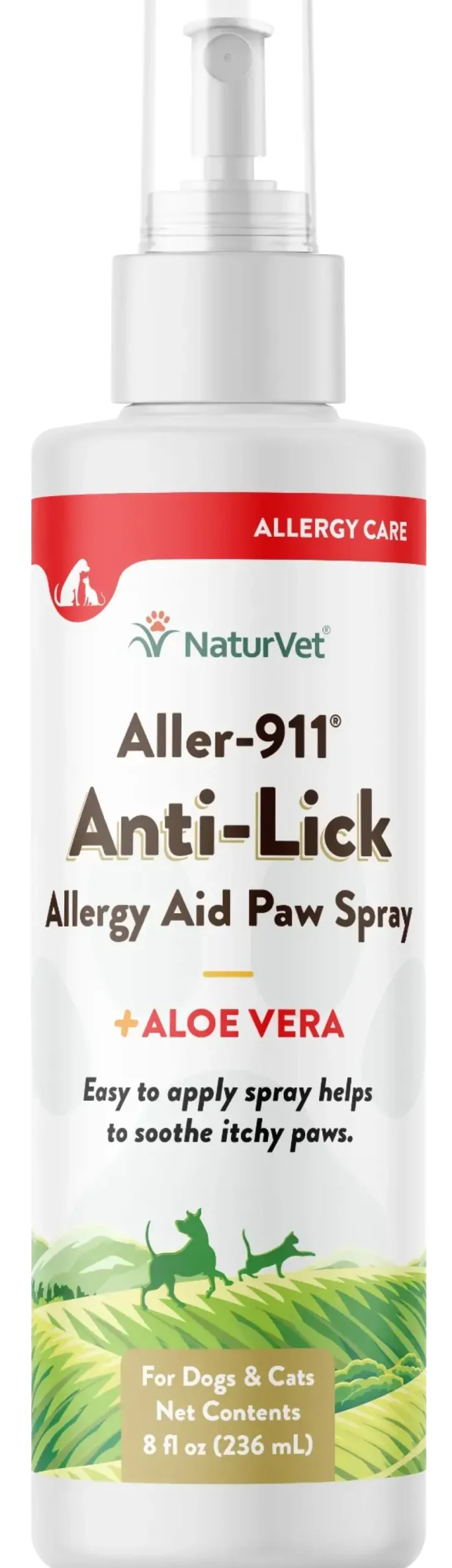 NaturVet Aller-911 Anti-Lick Allergy Aid Paw Spray for Dogs & Cats 8-oz