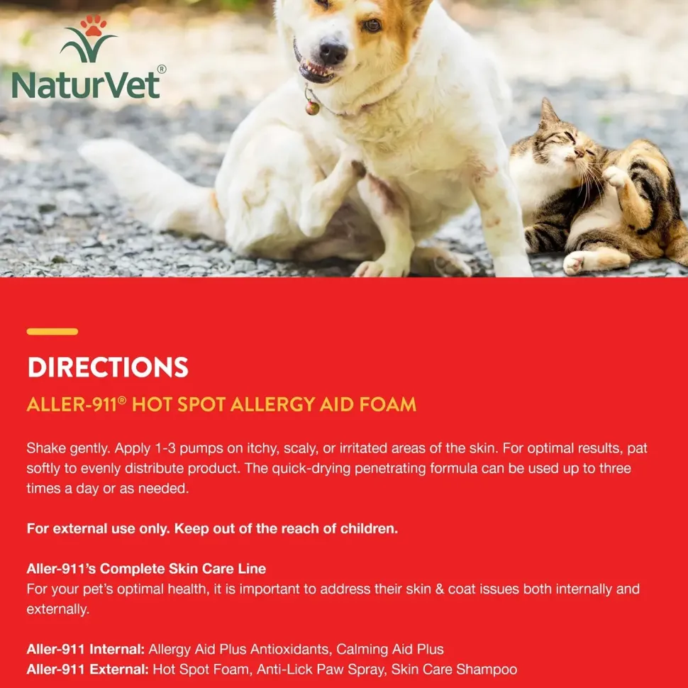 NaturVet Aller-911 Hot Spot Allergy Aid Foam for Dogs & Cats 8-oz