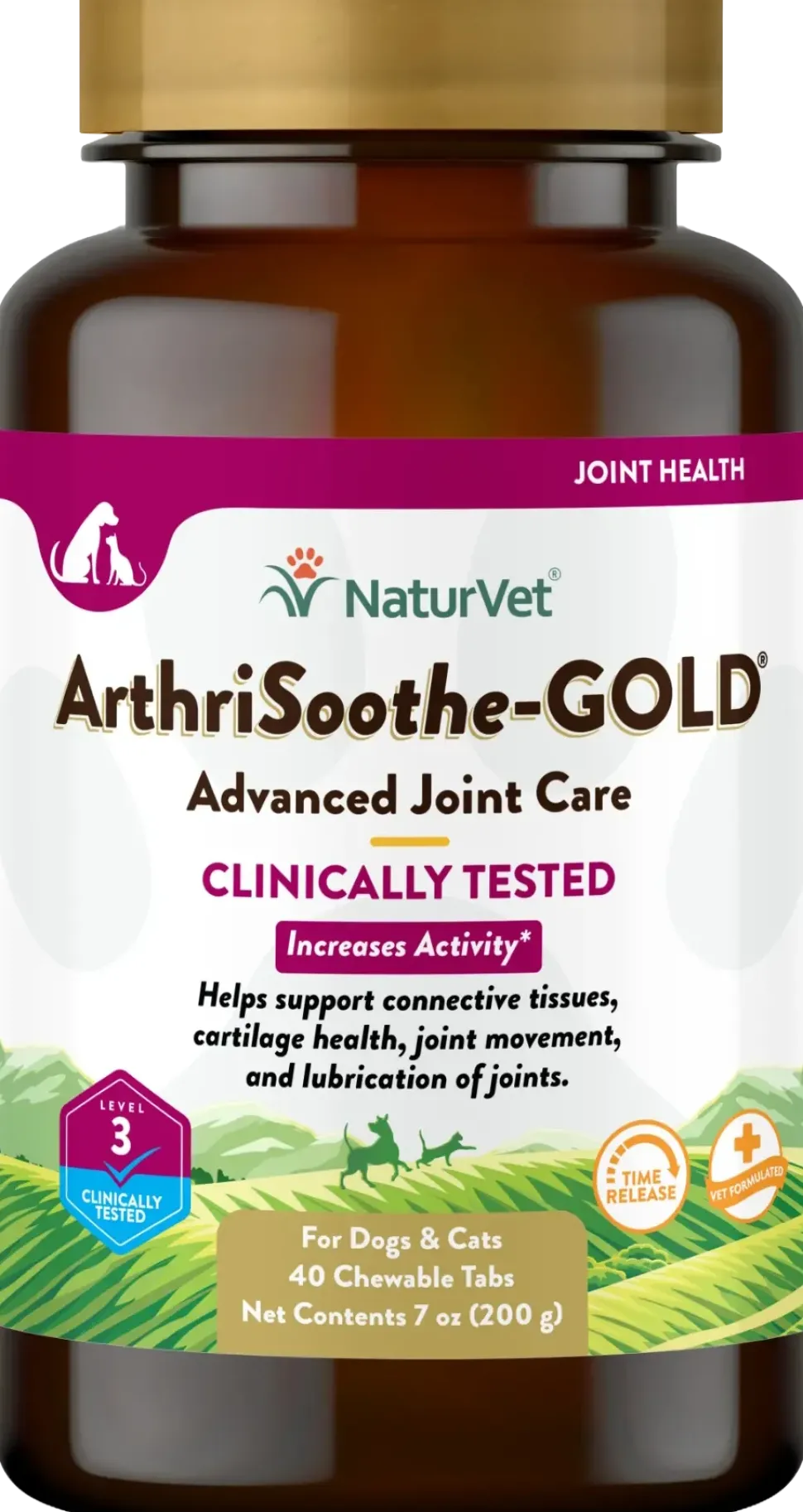 NaturVet ArthriSoothe-GOLD Level 3 Time Release Chewable Tablets for Dogs & Cats 40 Count 7-oz