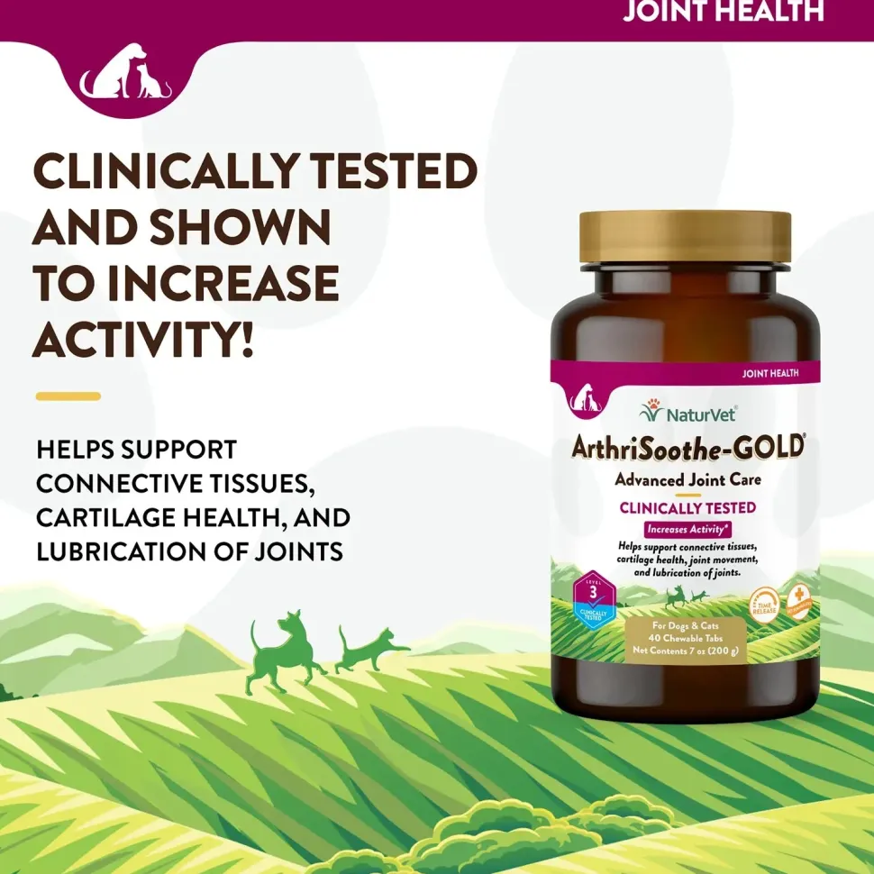 NaturVet ArthriSoothe-GOLD Level 3 Time Release Chewable Tablets for Dogs & Cats 40 Count 7-oz
