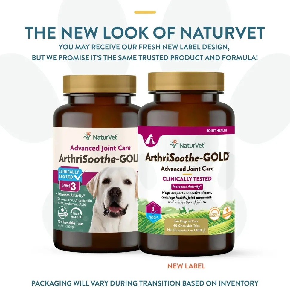 NaturVet ArthriSoothe-GOLD Level 3 Time Release Chewable Tablets for Dogs & Cats 40 Count 7-oz