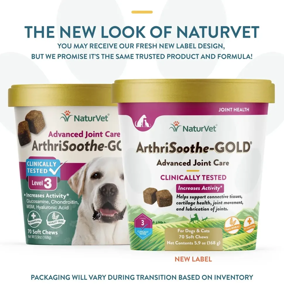 NaturVet ArthriSoothe-GOLD Level 3 Soft Chews for Dogs & Cats 70 Count 5.9-oz