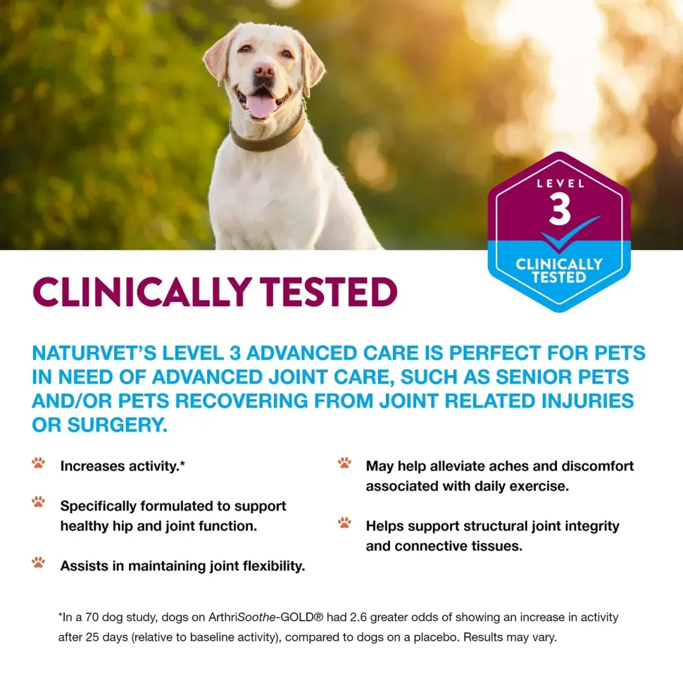 NaturVet ArthriSoothe-GOLD Level 3 Soft Chews for Dogs & Cats 70 Count 5.9-oz