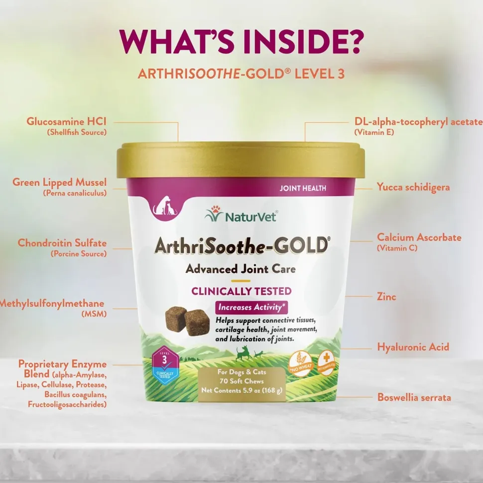 NaturVet ArthriSoothe-GOLD Level 3 Soft Chews for Dogs & Cats 70 Count 5.9-oz