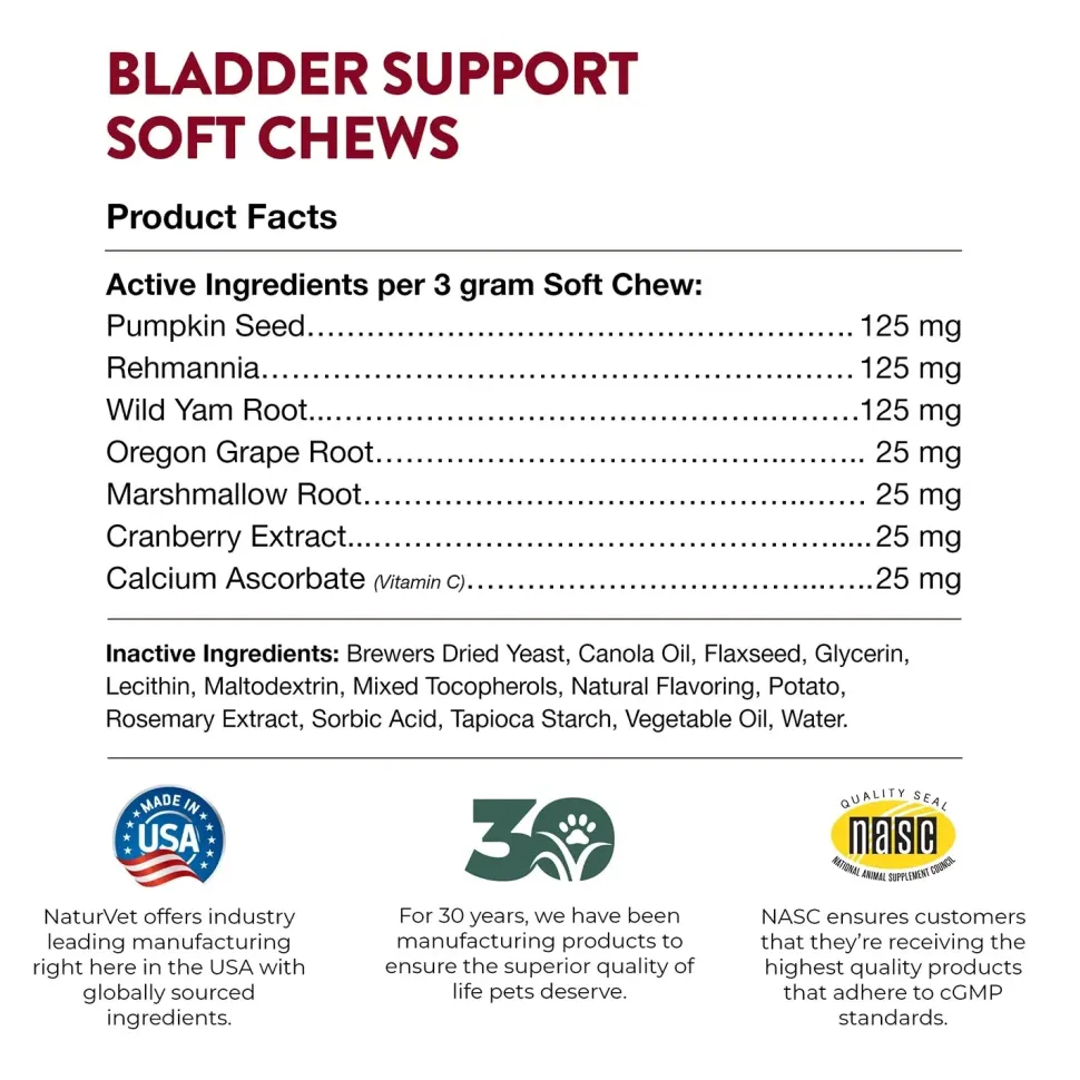 NaturVet Bladder Support Plus Cranberry Soft Chews for Dogs 60 Count 6.3-oz