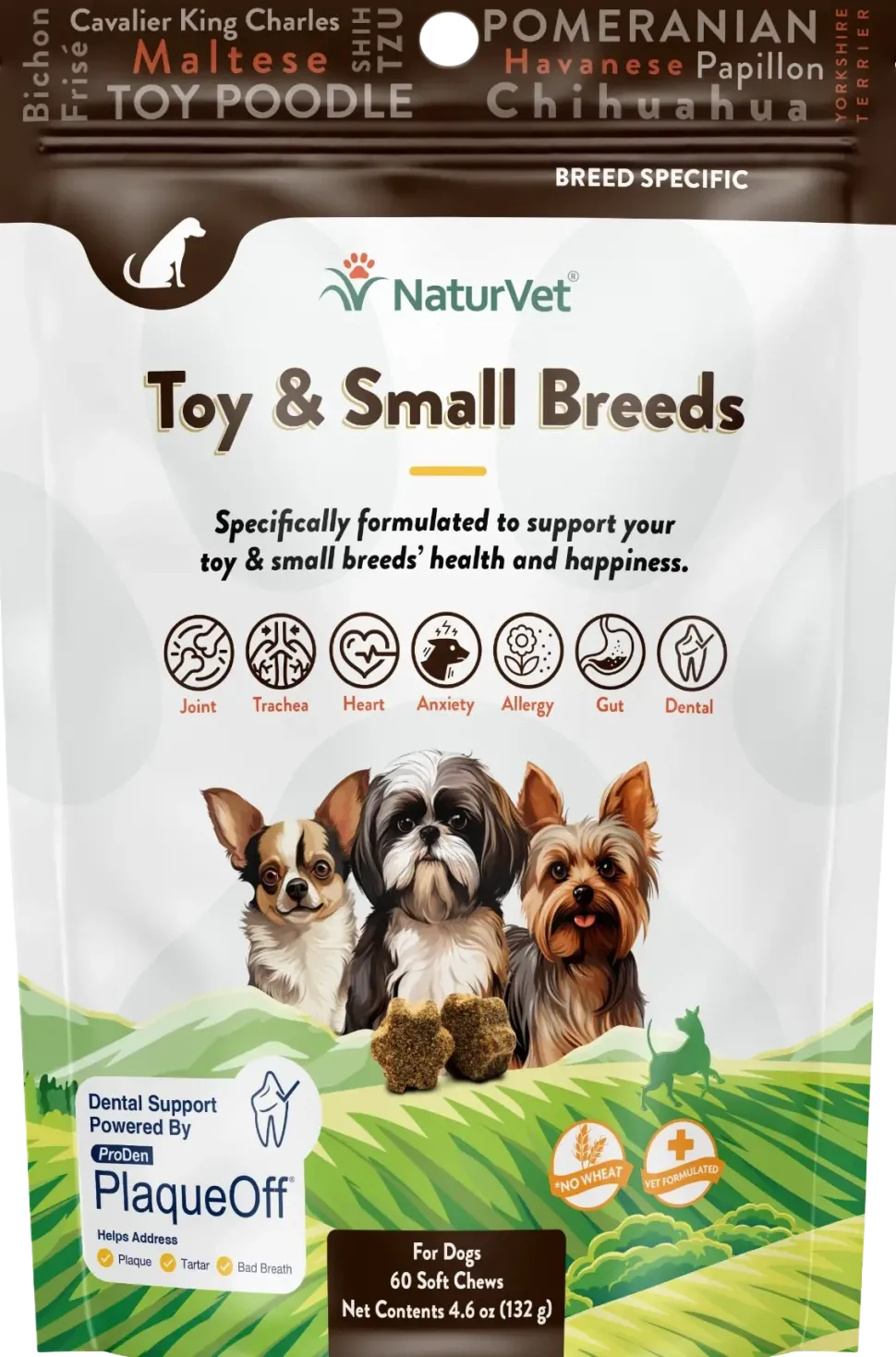 NaturVet Breed Specific Toy & Small Breeds Soft Chew Supplement for Dogs 60 Count 4.6-oz