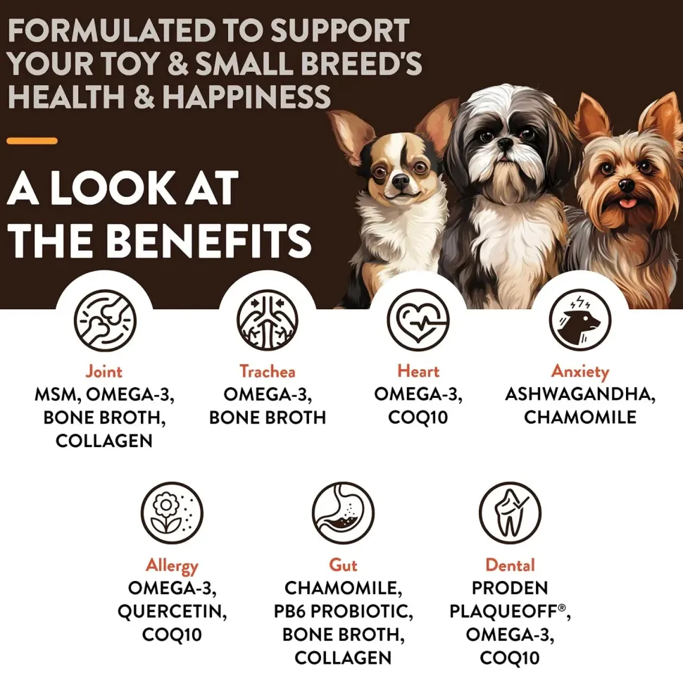 NaturVet Breed Specific Toy & Small Breeds Soft Chew Supplement for Dogs 60 Count 4.6-oz