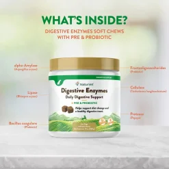 NaturVet Digestive Enzymes Plus Pre and Probiotic Soft Chews for Dogs 120 Count 10-oz
