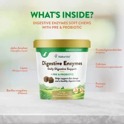NaturVet Digestive Enzymes Plus Pre and Probiotic Soft Chews for Dogs 70 Count 5.9-oz